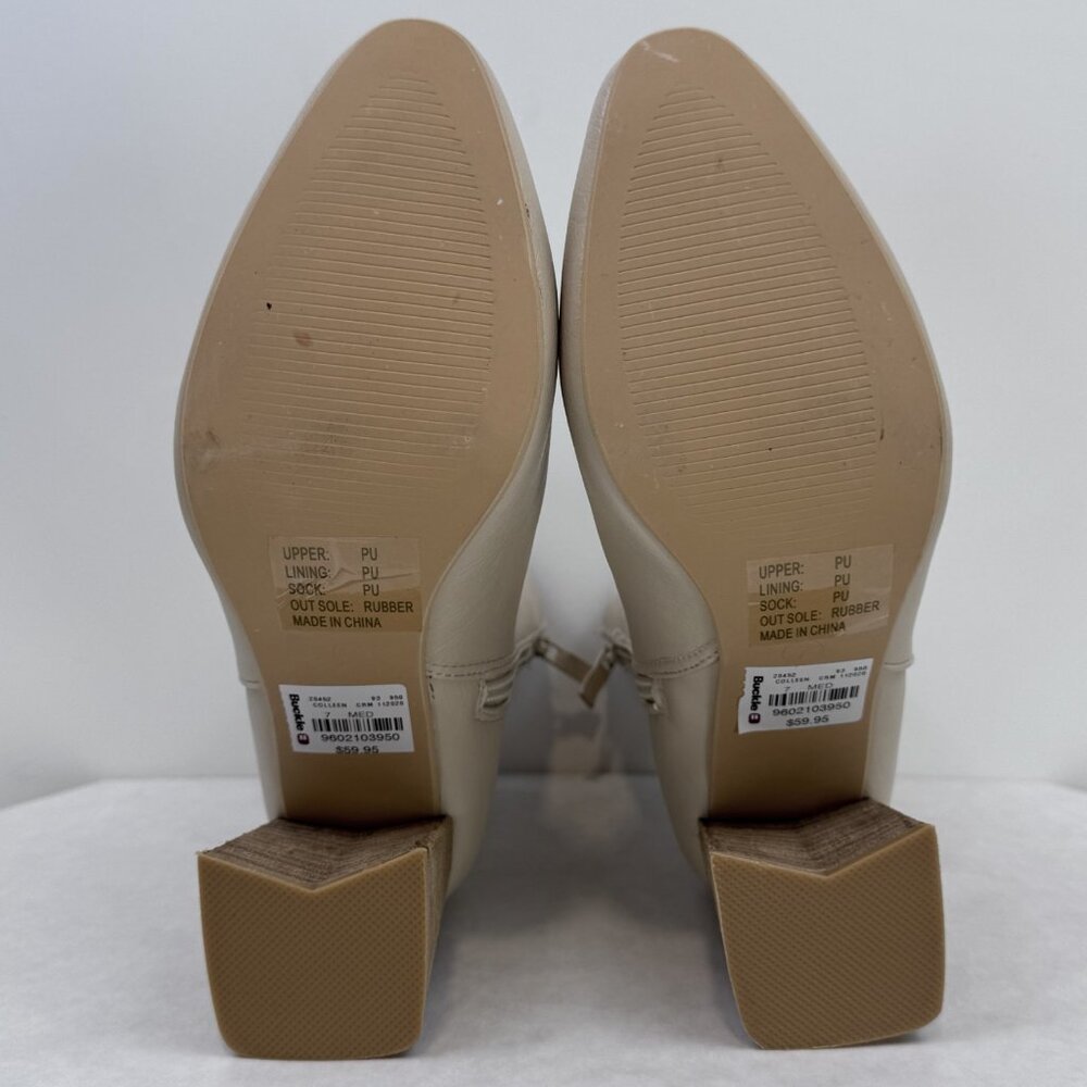 Ccocci Womens 7 Cream Ankle Boots Faux Leather Colleen Block Heels Pointed Zip - Picture 9 of 15